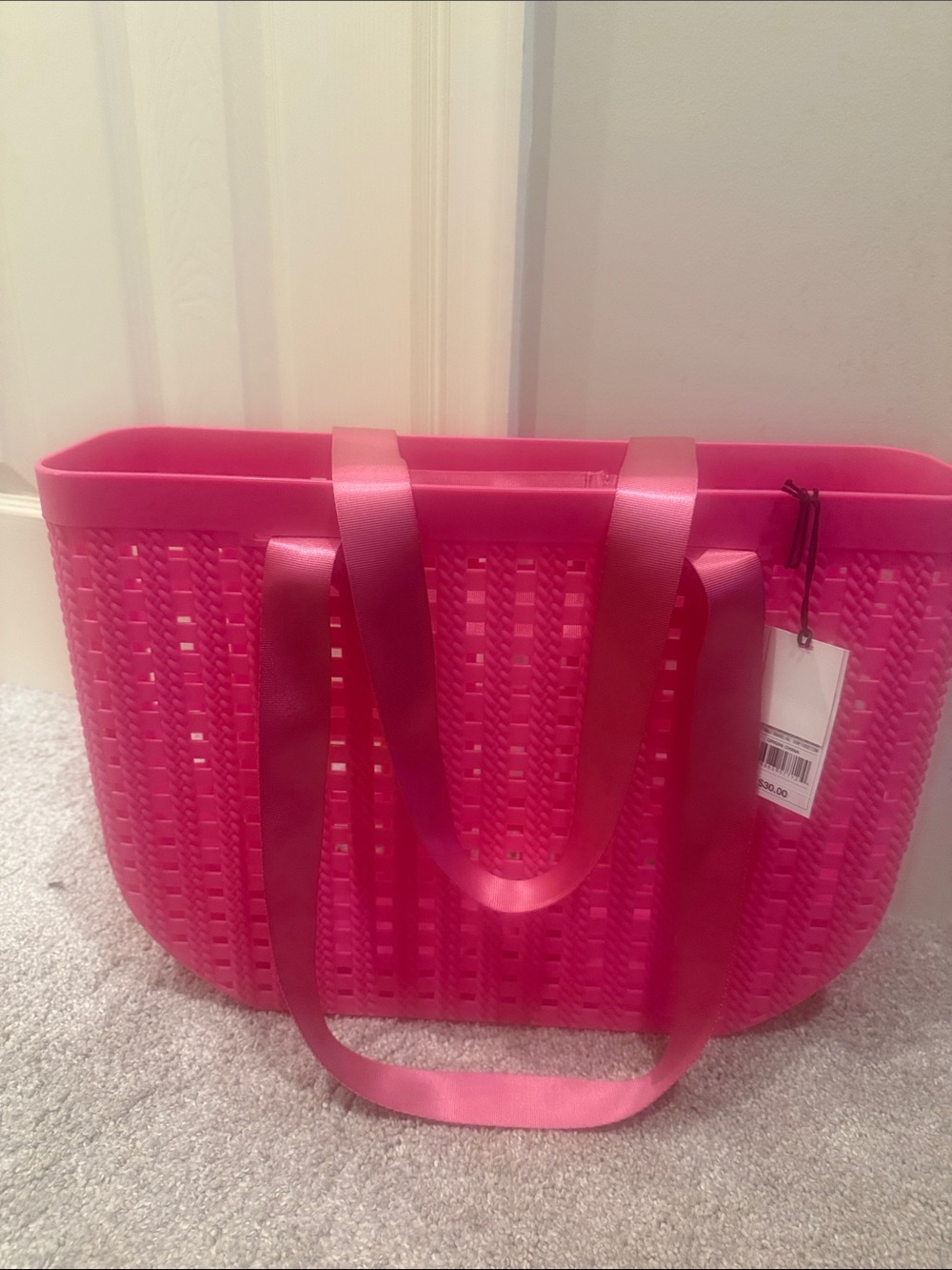 Shade & Shore Hot Pink Woven Tote with Satin Straps with tags